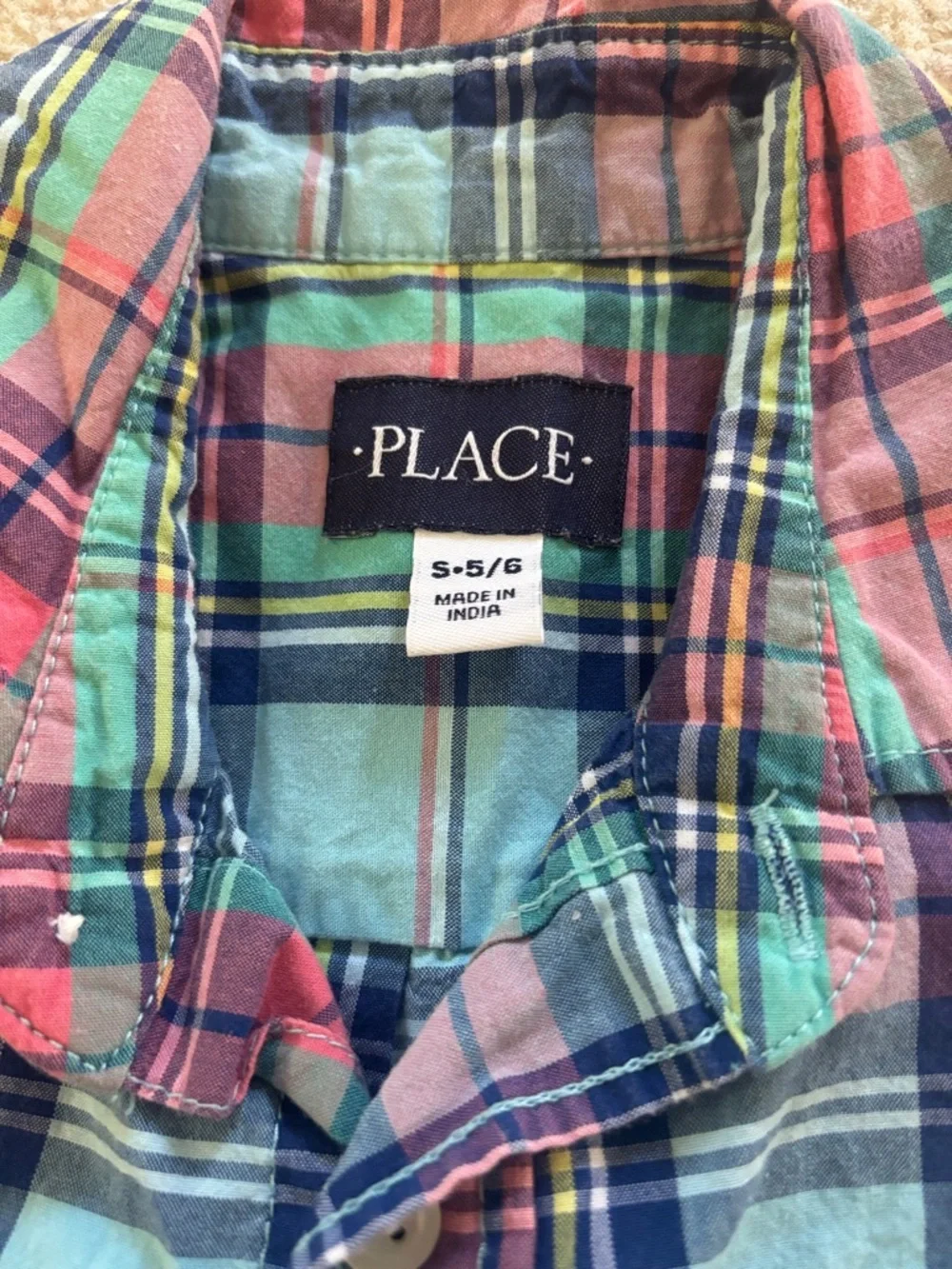 The Children's Place Mint, Navy & Coral Plaid Short-Sleeve Button-Down Shirt
